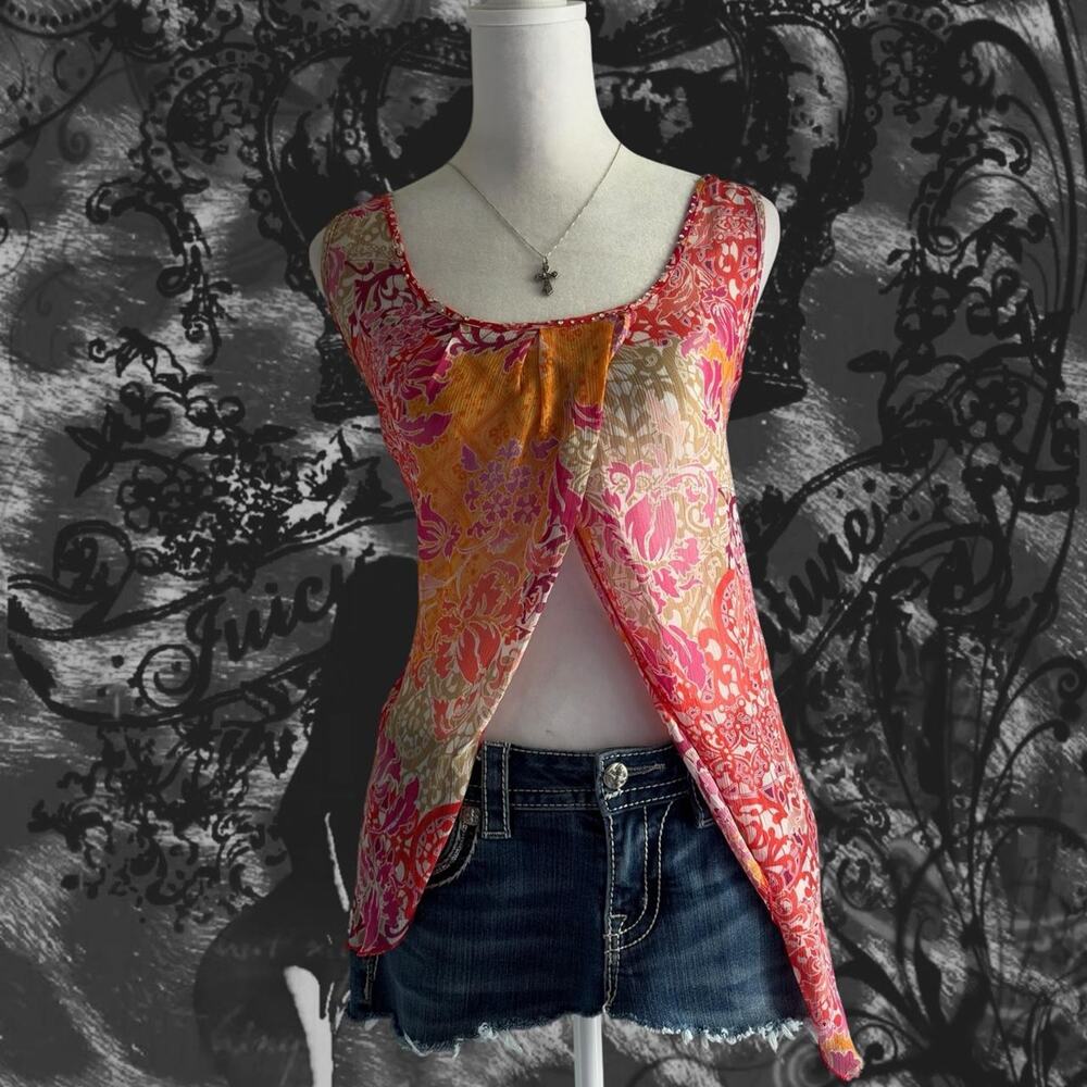 embellished asymmetrical handkerchief-style fairy boho ethereal red pink top